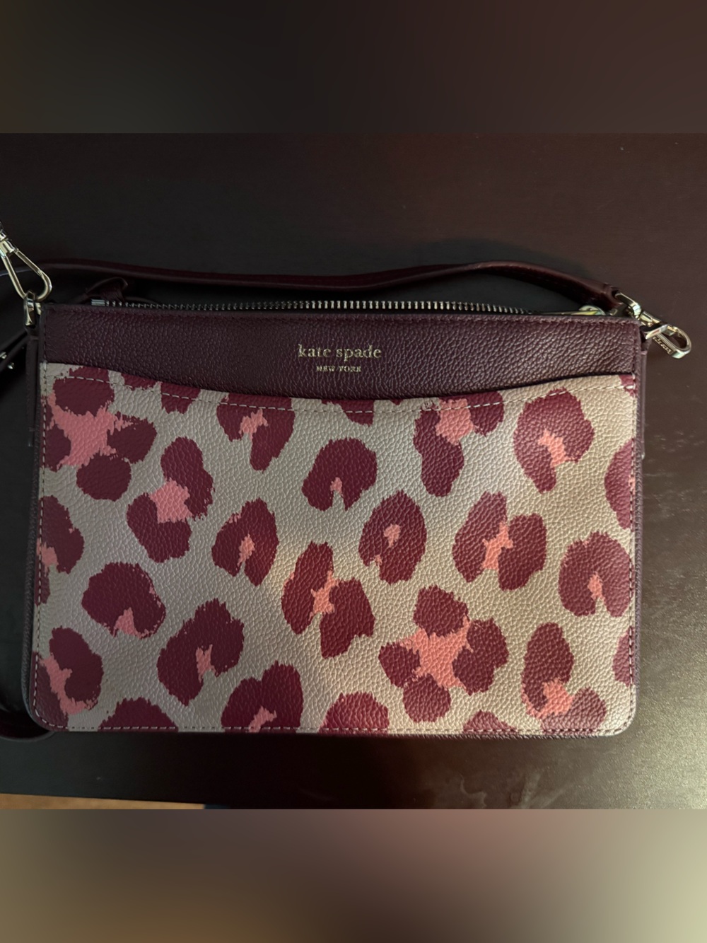 kate spade Leopard Print Burgundy & Pink Crossbody Bag